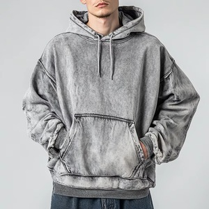 Sweat à capuche pour hommes de haute qualité 400 GSM tricoté à l'acide 100% coton coupe surdimensionnée longue hiver Style High Street - Product Image 1