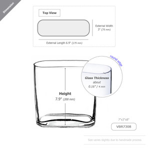 Minimalist VBR7308 Glass Block <b>Vase</b> Rounded Corner Rectangular Design 3 X 7 X 8 Inches - Product Image 3