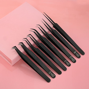 Pinzas para Extensión de Pestañas con Punta de Fibra, Rectas, de Aislamiento, Negras, con Punta Puntiaguda, Curvadas, Clásicas, Agarre Perfecto para Entusiastas de las Pestañas - Product Image 1