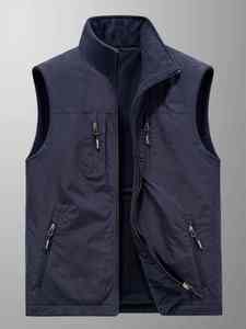 Veste de travail en laine pour hommes Automne hiver multi-poches col montant gilets maillot de corps rembourré épais pour l'extérieur respirant - Product Image 3