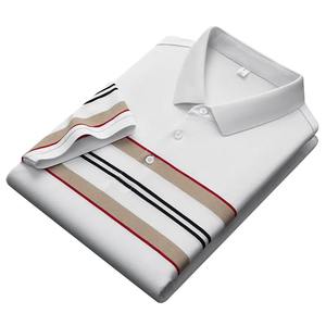 Polo de manga corta para hombre, informal, ajustado, diseño básico, de algodón a rayas - Product Image 2