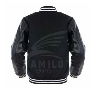 Chaqueta Varsity Letterman con mangas de cuero y lana para hombre y mujer, con decoración de botones, logotipo bordado personalizado para invierno - Product Image 2