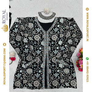 Nouvelle collection de costumes Sharara en soie chinon lourde de couleur noire de créateur - Product Image 4