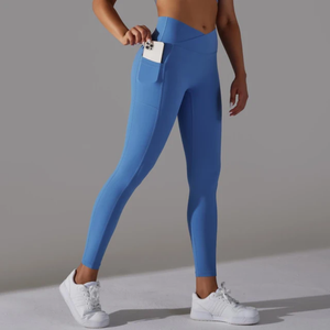 Groothandel op maat gemaakte logo's, hoogwaardige casual, effen, ademende 100% katoenen sport-leggings, naadloze yoga-leggings voor fitness en gym. - Product Image 3