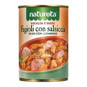 Natureta Carne de Cerdo enlatada esterilizada y sazonada con frijoles y salchicha, 415g x 12 unidades - Product Image 1