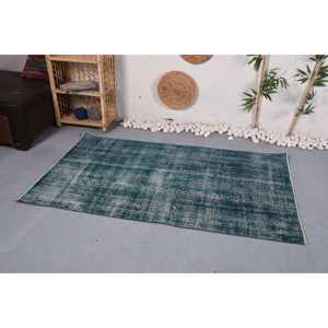 Alfombra moderna de lana azul-Diseño de retales hecho a mano de 3,6x5,9 pies para sala de estar Dormitorio Respaldo de látex Patrón rectangular abstracto - Product Image 2