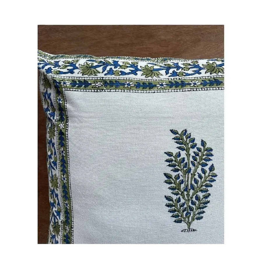 Capa boho decorativa com estampa floral, capa quadrada de linho com bloco de mão e algodão 40x40cm