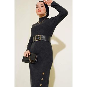 Robe plissée boutonnée Anthracite - Product Image 2