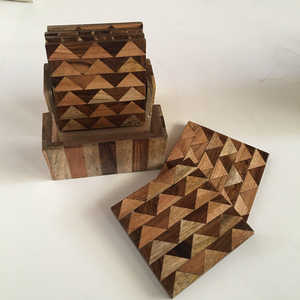 Plateau en céramique de papier de pierre de Pvt Ltd traditionnel personnalisé-Emballé en vrac Acacia Wood Zigzag Cup Coaster Mat/Pad/Tray - Product Image 3