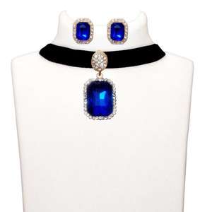 Jeweljunk <b>Fine</b> <b>Jewelry</b> <b>Sets</b>-Blue Stone Gold Plated Choker Necklace 1108714D - Product Image 1