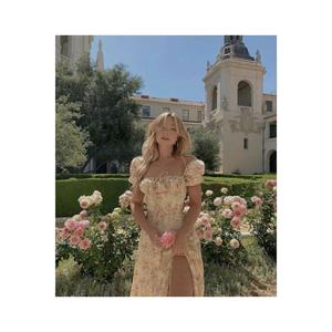 Gonna a spacco a taglio largo da donna con collo a cravatta a maniche corte abito estivo bianco floreale - Product Image 2