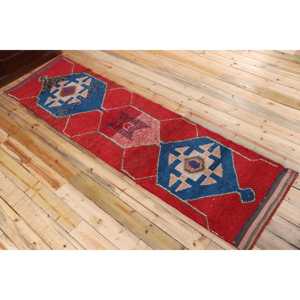 Vintage Turkish Rug 2.6x9.9 ft (80x302 cm), Herki <b>Red</b> <b>Wool</b> Rug - Product Image 4