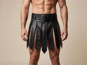 Men's Black Leather <b>Gladiator</b> Kilt Renaissance Sexy <b>Costume</b> with Belt-Eco-Friendly - Product Image 2
