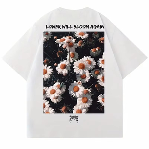 T-Shirt blanc surdimensionné 100% coton Blooming Daisy Flower 3D Graphic Design Back Streetwear Style Casual Summer Eco-Friendly Tee - Product Image 1
