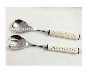 Eco Material Mango Wood Salad Server Set Manual Hand <b>Serving</b> <b>Spoon</b> and Fork Set Kitchenware Salad Tools Resin Handle Tableware - Product Image 4