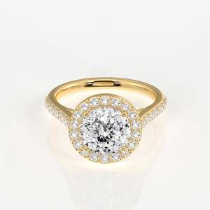 Bague en diamant de culture avec halo en or 14 carats, taille portugaise, faite à la main au Portugal - Product Image 1