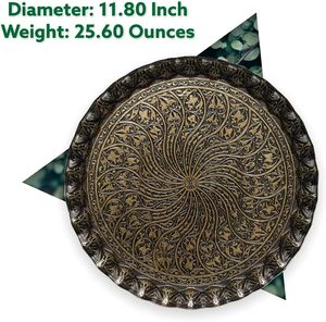 Plateau en métal ondulé en bronze authentique ottoman turc avec plateau de service de thé au café à motifs traditionnels - Product Image 2