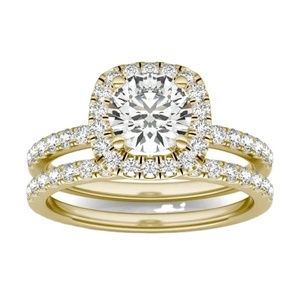 แหวนเพชรสำหรับงานแต่งงานทรงกลมพลอยกะรัต2.0กะรัตแหวนทอง14K พร้อมด้วยสายเพชรครึ่งเม็ด - Product Image 4