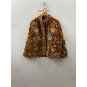 Gulbadan Earth Reversible Quilted Eco-Friendly Prairie Chic Winter Coat Hand-Embroidered Suzani Velvet Jacket Browns for Size - Product Image 4