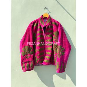 Handmade Embroidered <b>Quilted</b> Velvet <b>Jacket</b> with Floral <b>Pattern</b> Two Side Pockets Unisex Design Quick Dry Feature Made Rajasthan - Product Image 1