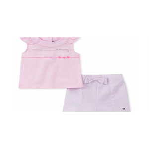 Set 2 Pezzi di Shorts Casual da Bambina Tommy Hilfiger con Maniche a Angelo Rosa per Neonate Taglie 6-9 Mesi - Product Image 2