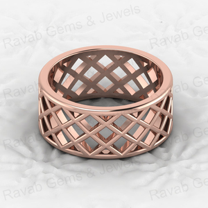 แหวนเงินสเตอร์ลิง925ของผู้ชายงานแฮนด์เมดลายหมากรุกกว้าง9มม. พร้อมเครื่องประดับเส้นลวดส่วนบุคคล - Product Image 2