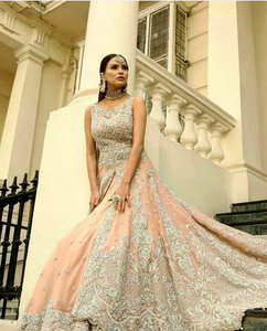 -Floor-Length-<b>Jacket</b> with Lehenga Bridal <b>Dress</b> with Beautiful Embellished in Crystal Glass Beads Stone Work <b>for</b> <b>Wedding</b>=2021 - Product Image 2