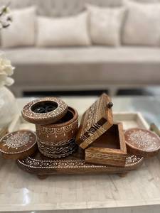 "เครื่องเผา bakhoor ทำจากไม้ที่มีดีไซน์ชนเผ่าสีขาวที่ปักธูปแบบดั้งเดิมสำหรับตกแต่งบ้านและตกแต่งบ้าน" - Product Image 5