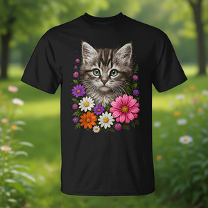 เสื้อยืดลายดอกไม้ลายน้องแมวน่ารัก เสื้อยืดลายดอกไม้ลายน้องแมวน่ารักสำหรับโปรโมชั่น - Product Image 3