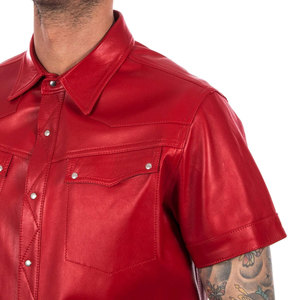Pu cuero nuevo diseño de moda camisas de cuero para Hombres Nuevo estilo Streetwear camisas de cuero de manga corta - Product Image 6