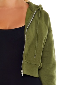 Vente en gros de sweats à capuche pour femmes, personnalisables avec logo, de haute qualité, imperméables, à fermeture éclair intégrale, avec cordon de serrage, en polaire douce, coupe courte oversize - Product Image 5
