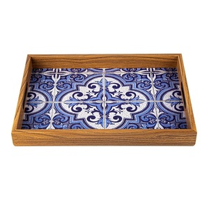 Vente en gros lot de plateaux à thé rectangulaires en bois de manguier SET/3 beau plateau en bois avec finition peinture émaillée plateau de service imprimé design - Product Image 5