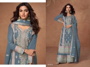 Traje Salwar de Diseño Elegante con Bordado de Hilo y Lentejuelas, Compra en Línea, Moda Femenina India - Product Image 4