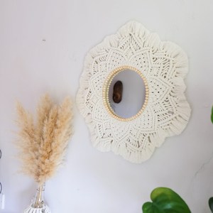 Macrame นาฬิกาแขวนผนังกระจกตกแต่งบ้านสไตล์โบฮีเมียนทำด้วยมือ - Product Image 2