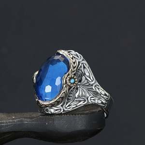 Azuris – bague pour hommes en argent sterling 925, avec Logo personnalisé, style ottoman, pierre noire naturelle, fabriquée à la main en turquie, VALKH1525 - Product Image 2