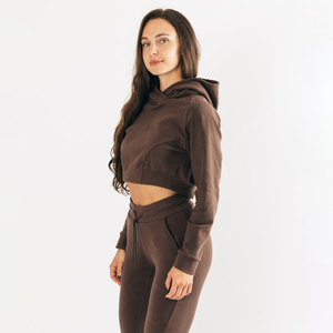 Nouveau Style de rue solide multicolore blanc épais personnalisé ample haut court manches longues à capuche pour les femmes - Product Image 2