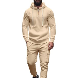 Conjunto Deportivo Informal de Felpa para Hombre, 2 Piezas, Sudadera Táctica Sólida con Cierre de Cremallera, Pantalones Deportivos Cargo, Traje Deportivo Atlético - Product Image 6
