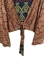 Vêtements pour femmes-Top de luxe en soie à manches cloche, veste à imprimé floral cachemire, cadeau pour elle-Top court indien