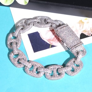 Pulsera de Nariz de Cerdo con Diamantes de Moissanita Redondos Incoloros, Estilo Hip Hop, en Plata 925, Joyería Brillante para Raperos a Bajo Precio - Product Image 3
