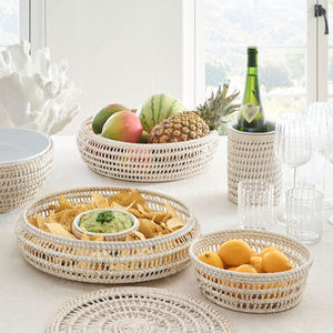 Ensemble de serveurs de puces et de trempettes en rotin de haute qualité Puces et trempettes en rotin exquis Bol de service avec sauce Plat Snacks Apéritifs - Product Image 4