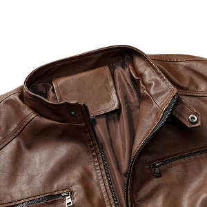 Veste pour homme, vestes pour homme, nouvelle tenue décontractée vintage, design de motard, veste en cuir à col montant à plusieurs poches pour homme - Product Image 3