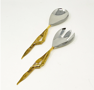 Servidor de ensalada de acero inoxidable de diseño moderno con mango de latón, herramientas para ensalada, juego de tenedor, cubiertos de acero con espejo, artículos de cubiertos - Product Image 3