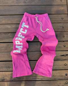 Survêtements en molleton polyester/coton avec broderie vieillie, pantalon de survêtement évasé délavé à l'acide, poids lourd, respirant, uni, décontracté pour l'automne - Product Image 6