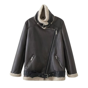Chaqueta de cuero OEM para mujer hecha a medida, piel de vaca auténtica, estilo motocicleta, ropa de abrigo ajustada, precio directo de fábrica - Product Image 3