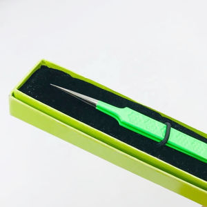 Professional Solid Stainless Steel Volume <b>Eyelash</b> Tweezers Custom Label Lash Tweezers Green Color Straight Angle Customizable - Product Image 4