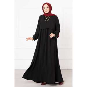 Vestido Hijab Negro Estilo Bolero con Cintura Imperio, Simplicidad a la Moda - Product Image 1