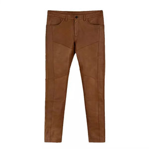 Dernier design de pantalon en cuir de mouton souple pour hommes, de haute qualité, droit, style de rue, avec poche latérale - Product Image 3