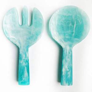 Service de couverts en résine faits à la main avec poignées en tourbillon bleu océan, parfaits pour la cuisine et les cadeaux de table à manger modernes - Product Image 2