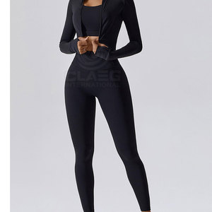 Premium Quality Breathable Women Gym Wear 3-Piece <b>Set</b> Sport Bra <b>Leggings</b> With Jacket Elastic Waist Fitness Yoga <b>Sets</b> - Product Image 3