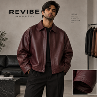 Veste en cuir de vachette bordeaux surdimensionnée pour homme, style vintage, luxe, cuir véritable, fournisseur OEM personnalisé
